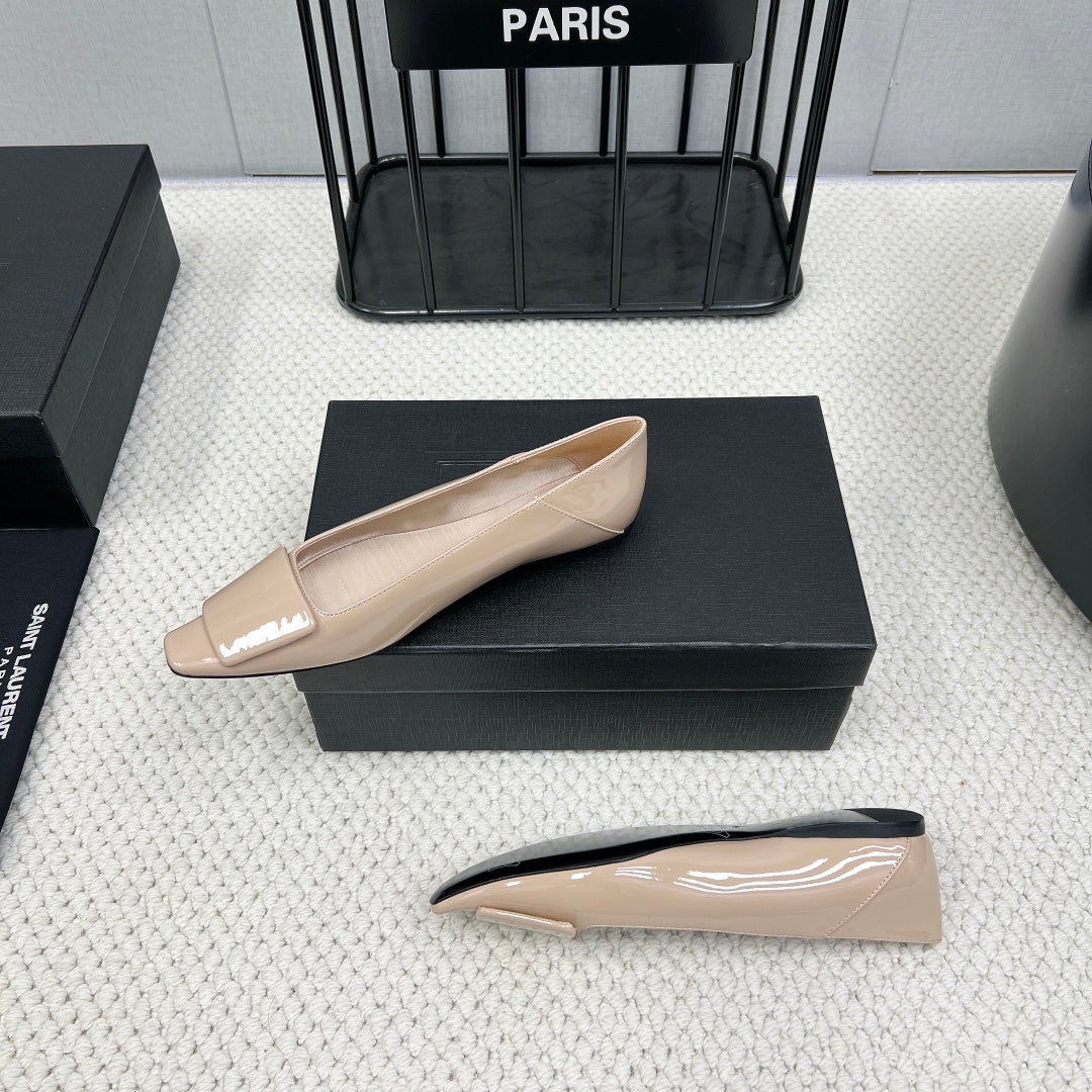 POPPY BALLET FLATS IN BEIGE GLOSSY LAMBSKIN