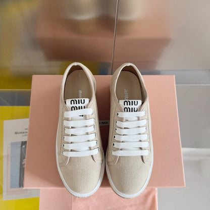 Lace - up Platform Shoes Buttercream Canvas