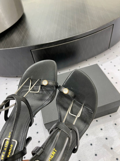 SL LINDEN HEELED SANDALS BLACK CALFSKIN