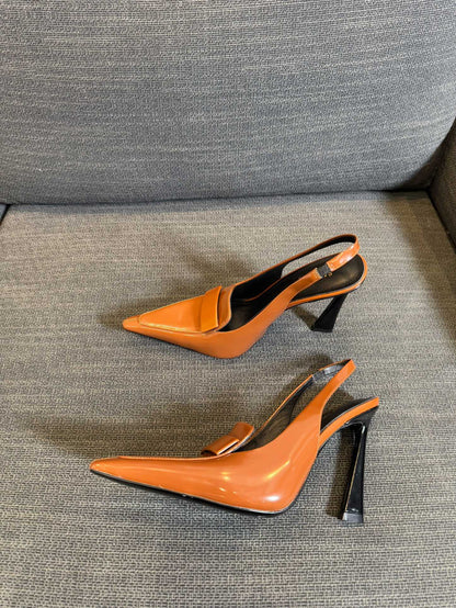 POINTED-TOE SLINGBACK PUMPS IN TANGERINE ORANGE SHINY CALFSKIN