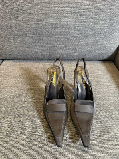 POINTED-TOE SLINGBACK PUMPS IN BLACK SILK