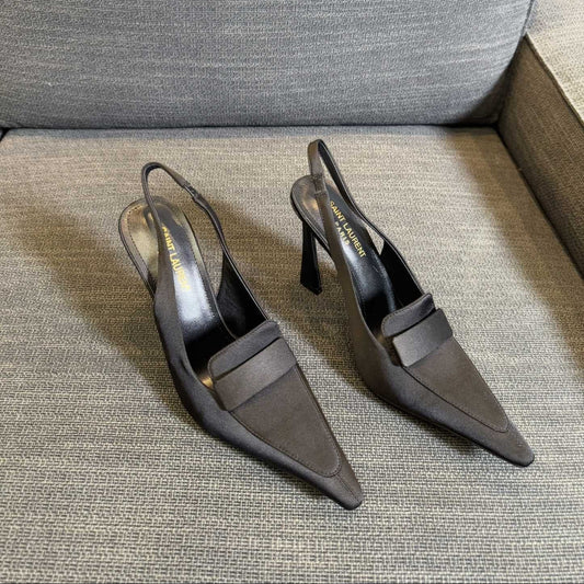 POINTED-TOE SLINGBACK PUMPS IN BLACK SILK