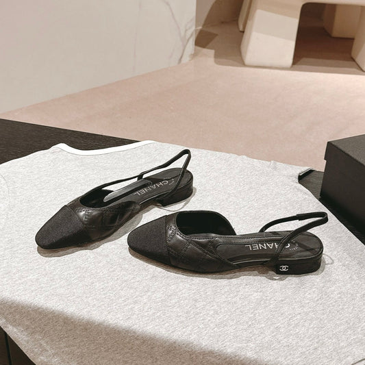 SLINGBACKS IN BLACK LAMBSKIN AND SATIN