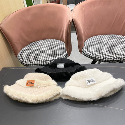 KNITTED BUCKET HAT IN BLACK FABRIC AND RABBIT FUR 431199