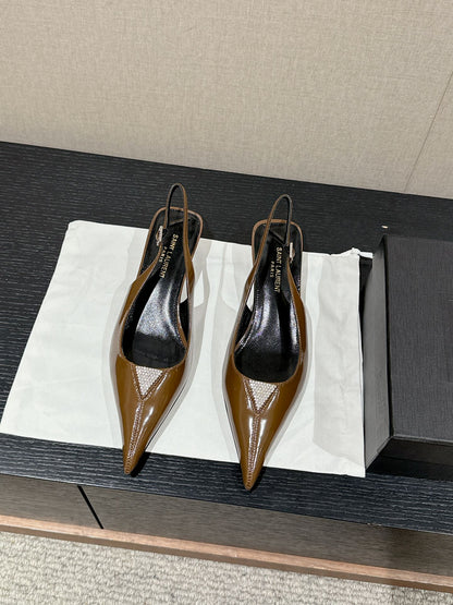 SL CHERISH CRYSTAL SLINGBACK ASH BROWN CALFSKIN