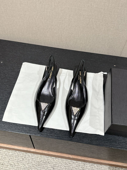 SL CHERISH CRYSTAL SLINGBACK BLACK CALFSKIN