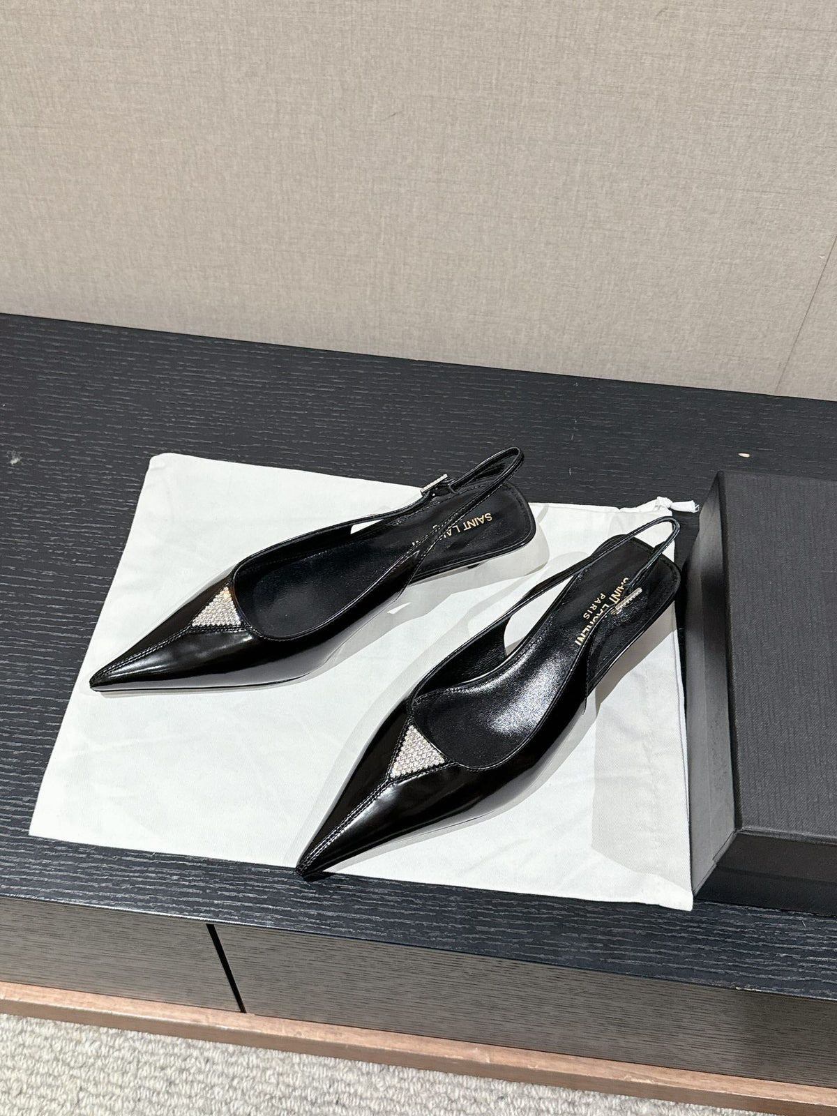 SL CHERISH CRYSTAL SLINGBACK BLACK CALFSKIN