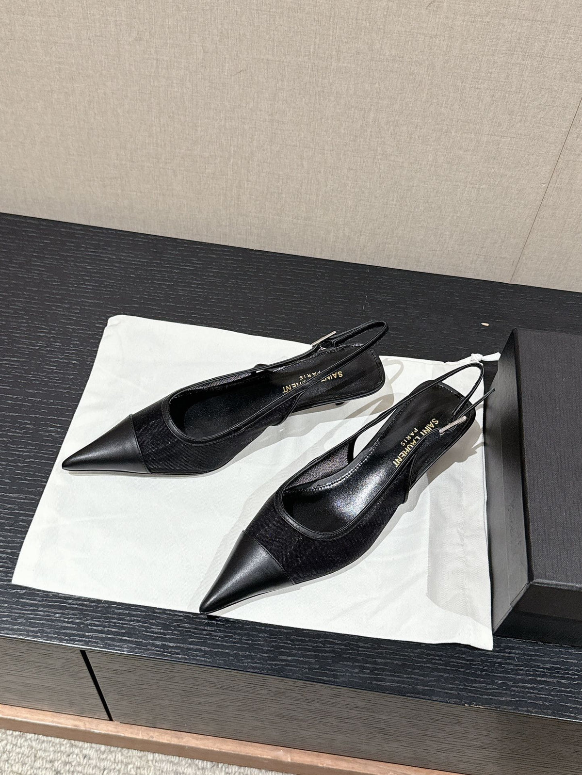 SL CHERISH SLINGBACK 45 BLACK MESH AND CALFSKIN