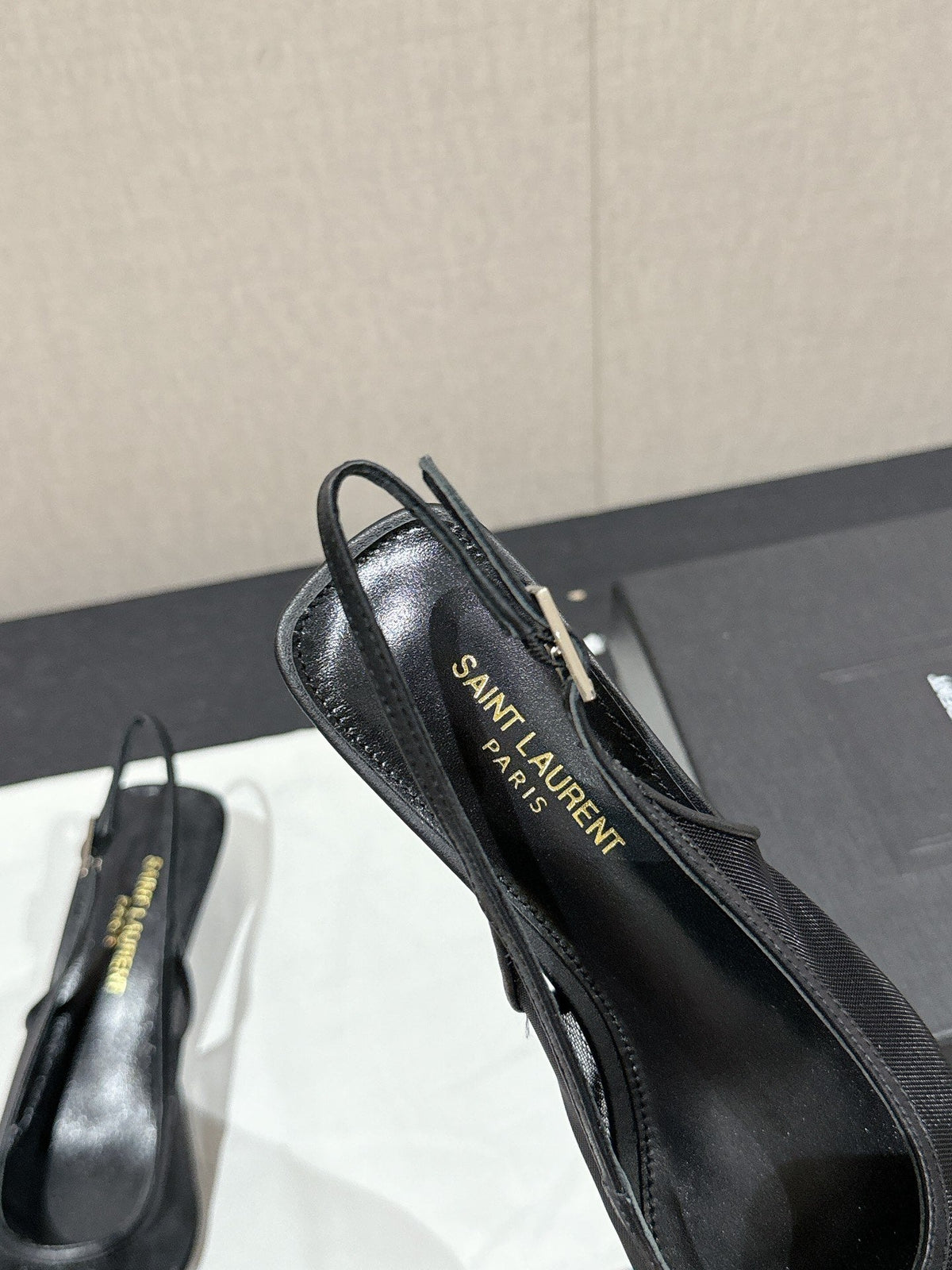 SL CHERISH SLINGBACK 45 BLACK MESH AND CALFSKIN