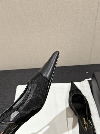 SL CHERISH SLINGBACK 45 BLACK MESH AND CALFSKIN