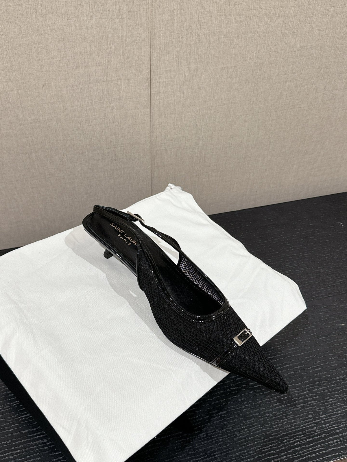 SL CHERISH BUCKLE SLINGBACK 45 BLACK MESH