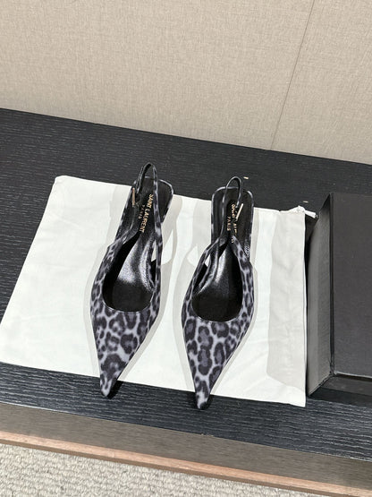 SL CHERISH LEOPARD SLINGBACK BLACK-WHITE CANVAS