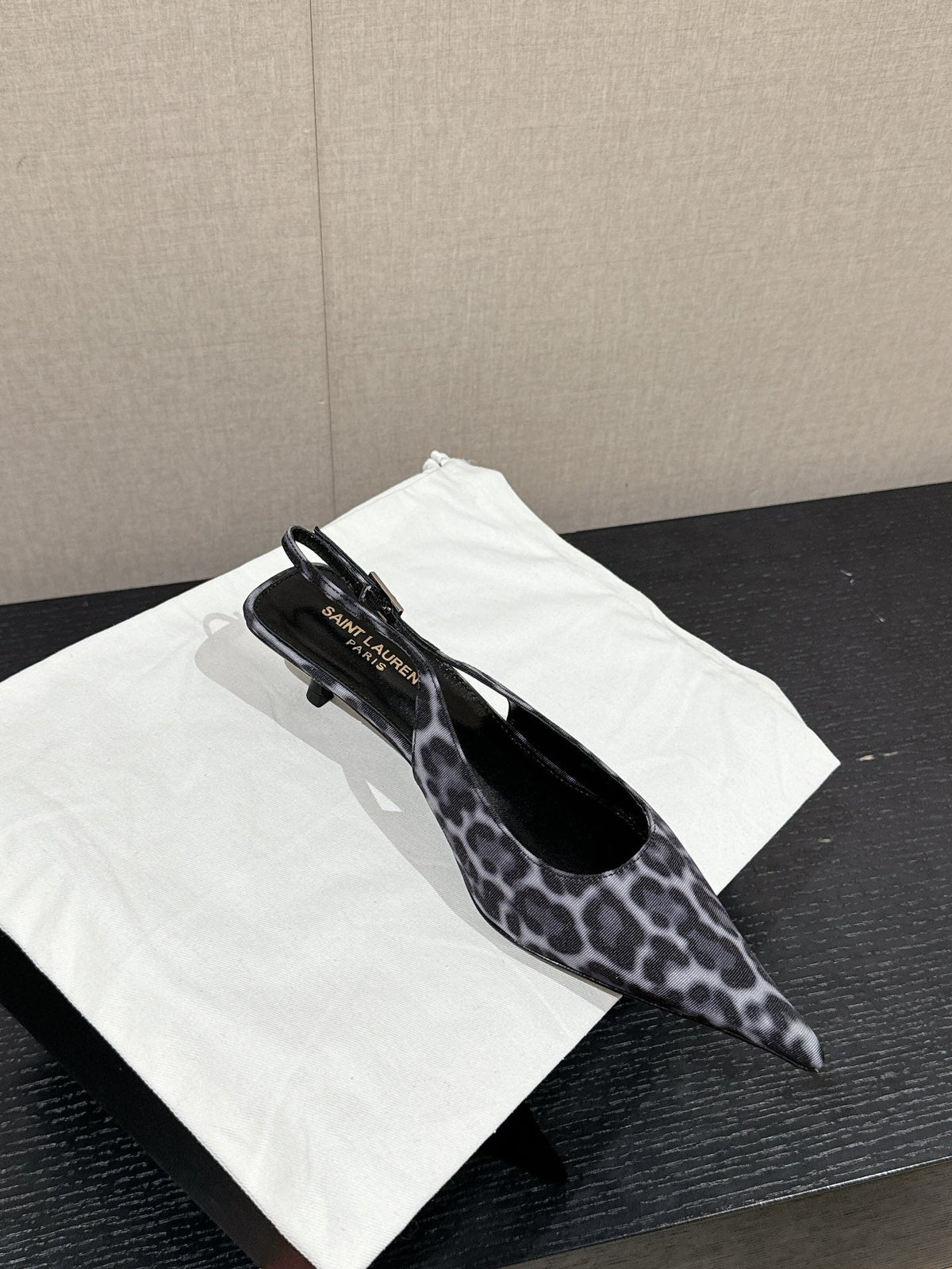 SL CHERISH LEOPARD SLINGBACK BLACK-WHITE CANVAS