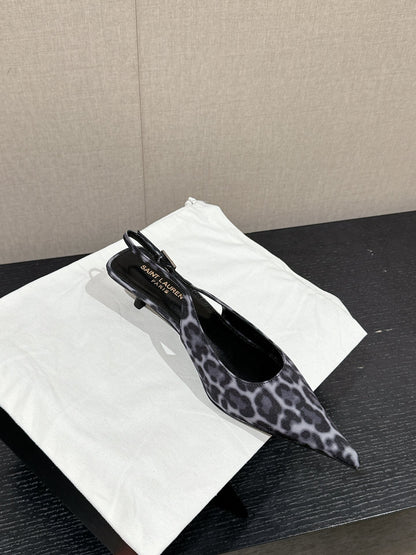 SL CHERISH LEOPARD SLINGBACK BLACK-WHITE CANVAS