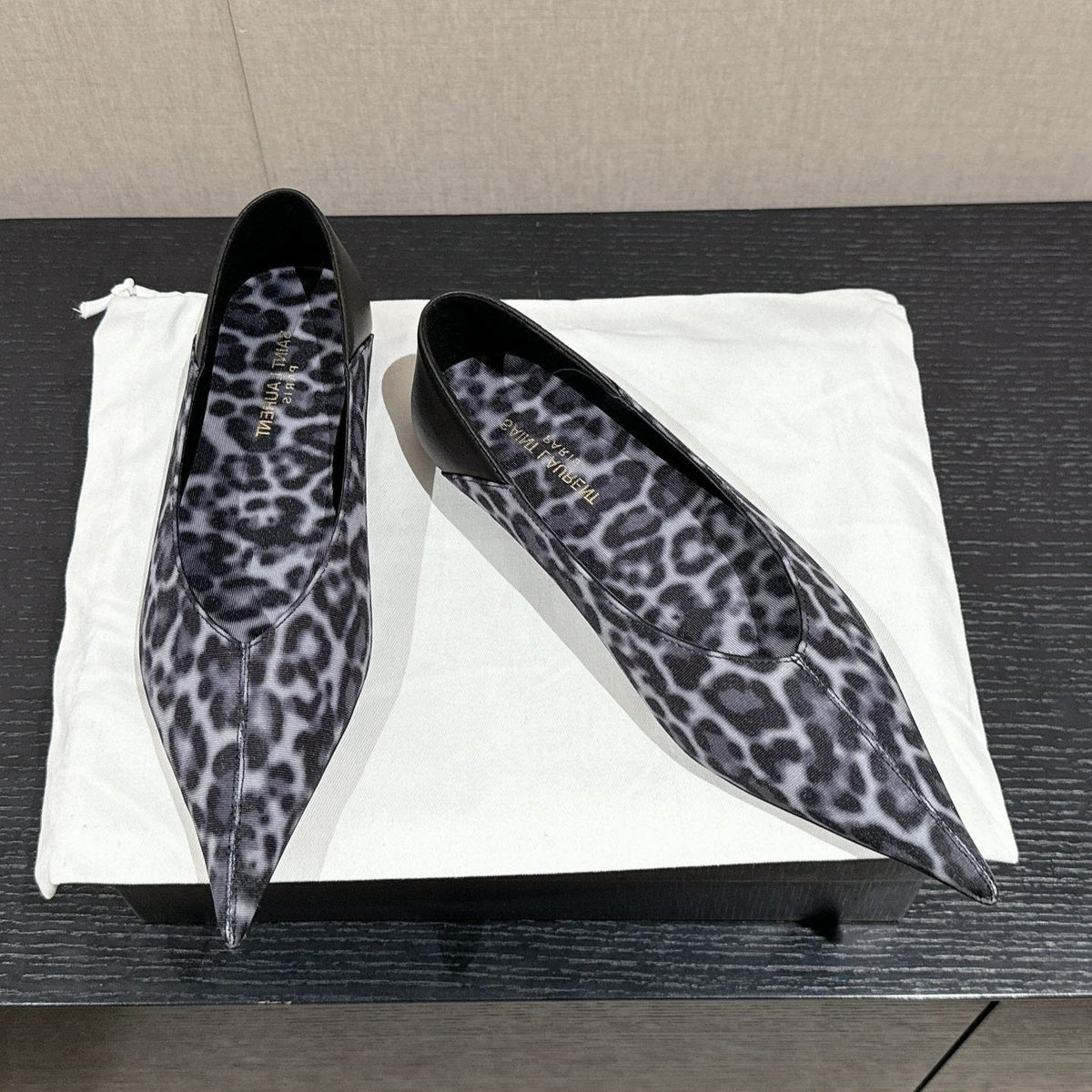 SL NOUR LEOPARD POINTED TOE BALLET BLACK CANVAS