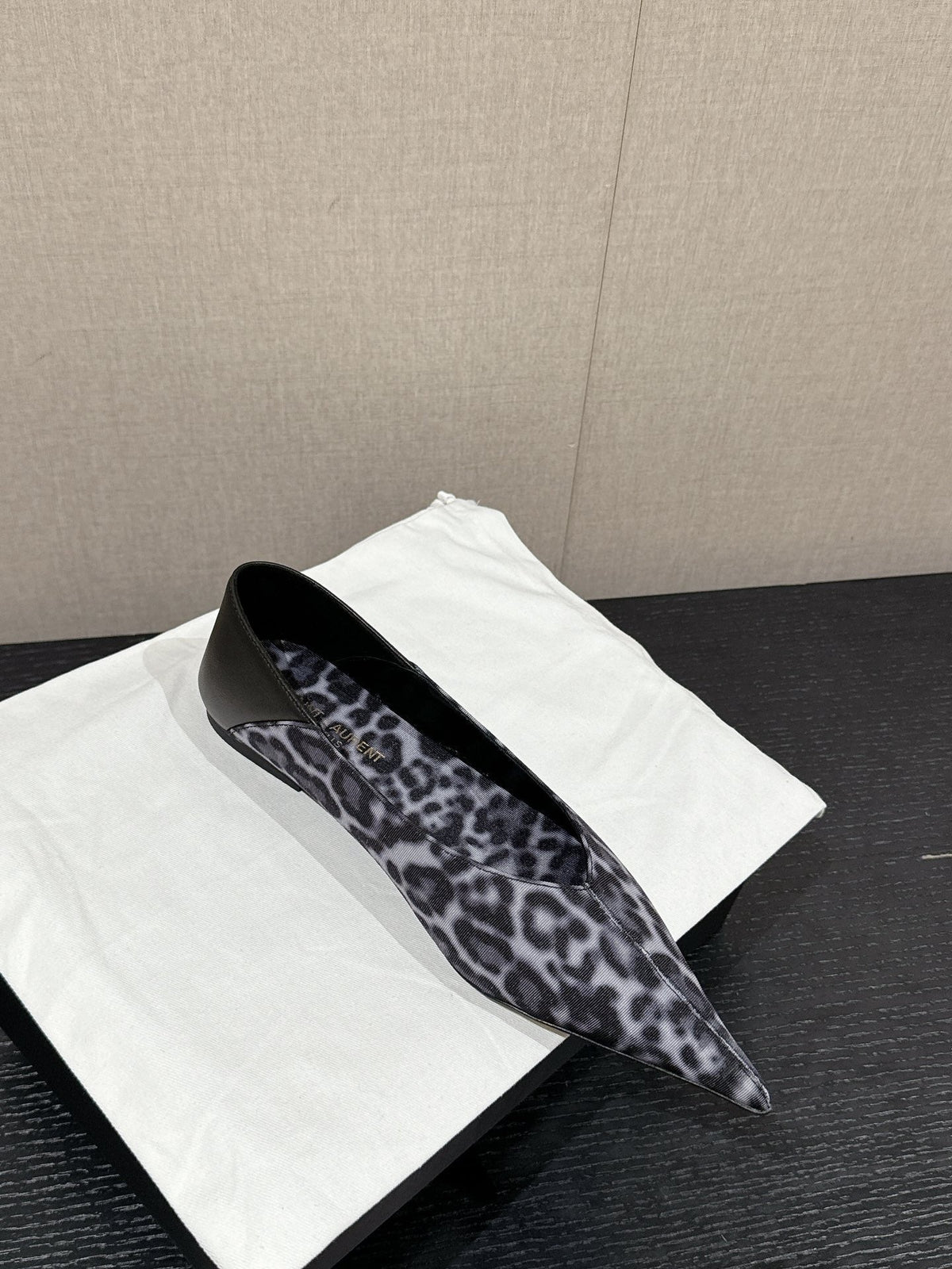 SL NOUR LEOPARD POINTED TOE BALLET BLACK CANVAS