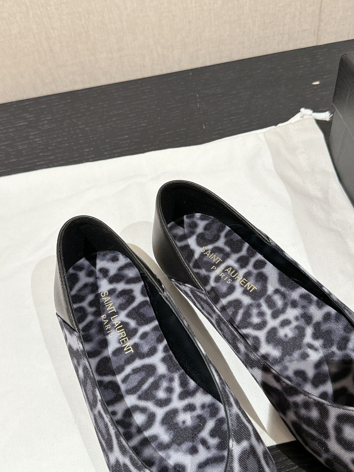 SL NOUR LEOPARD POINTED TOE BALLET BLACK CANVAS