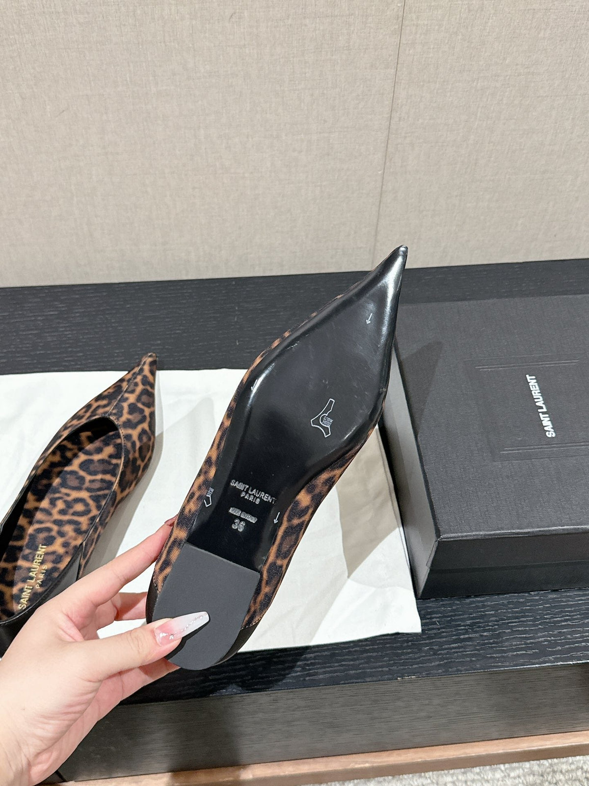 SL NOUR LEOPARD POINTED TOE BALLET AMBER CANVAS