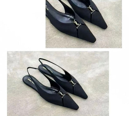SL BABYLONE SLINGBACK FLAT BLACK SATIN CREPE