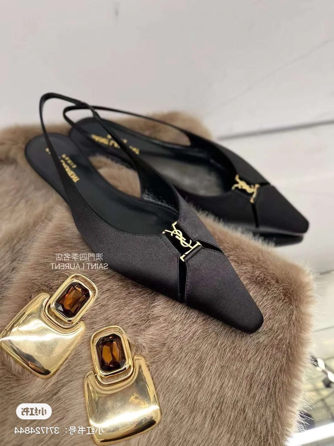 SL BABYLONE SLINGBACK FLAT BLACK SATIN CREPE
