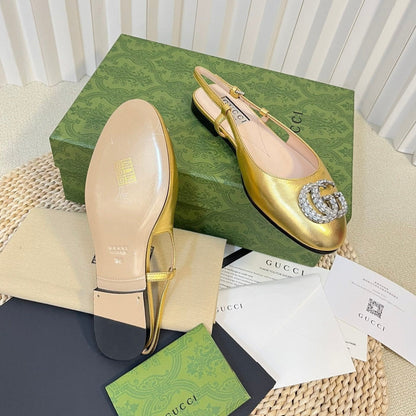 GG Double G patent leather slingback ballet flats Gold