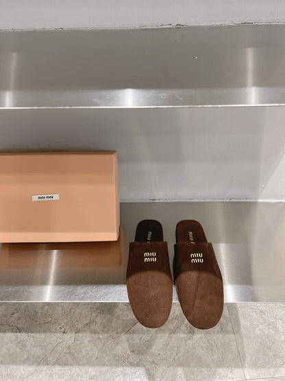 Mules Slippers Pecan Color Lambskin