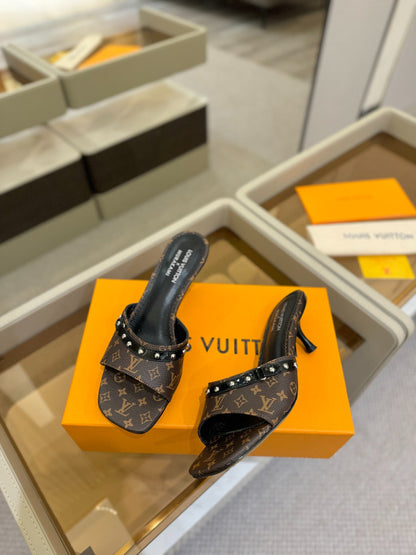 LV X TM 6AM HIGH 4 CM MULE IN CHOCOLATE BROWN MONOGRAM CALFSKIN