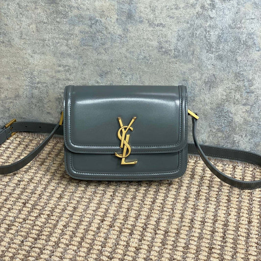 SOLFERINO SMALL SATCHEL 19 IN DARK GREY CALFSKIN GOLD HARDWARE