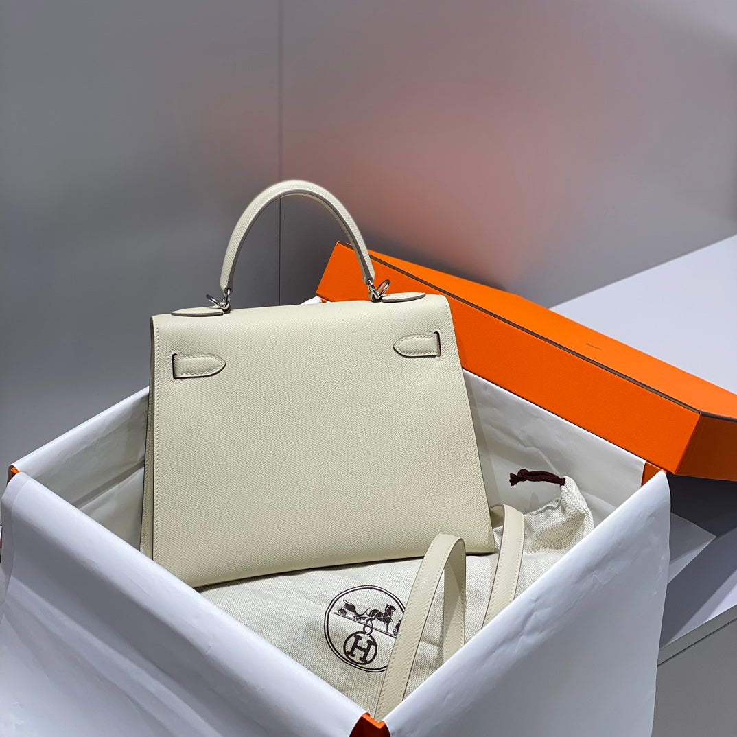 KELLY 28CM IN NATA EPSOM CALFSKIN SILVER HARDWARE