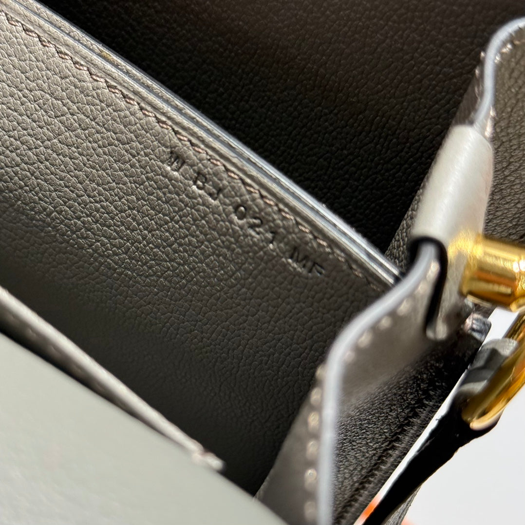 HM ROULIS 18 MINI BAG IN DARK GREY CALFSKIN GOLD-TONE HARDWARE