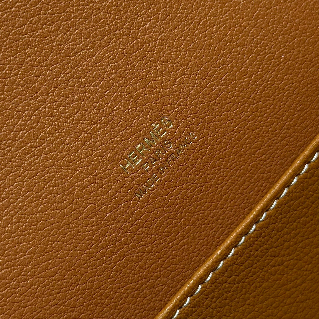 HM ROULIS 18 MINI BAG IN TAWNY BROWN CALFSKIN GOLD-TONE HARDWARE