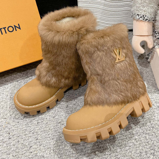 ANKLE BOOTS IN PEANUT BROWN CALFSKIN WITH MINK FUR