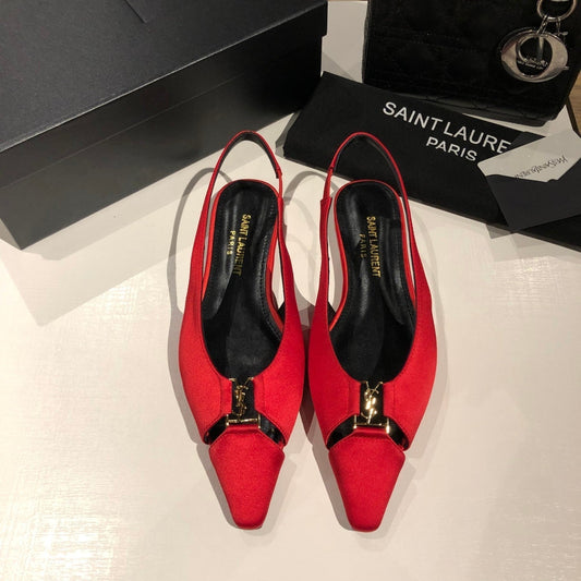 BABYLONE SLINGBACK FLAT IN RED SILK