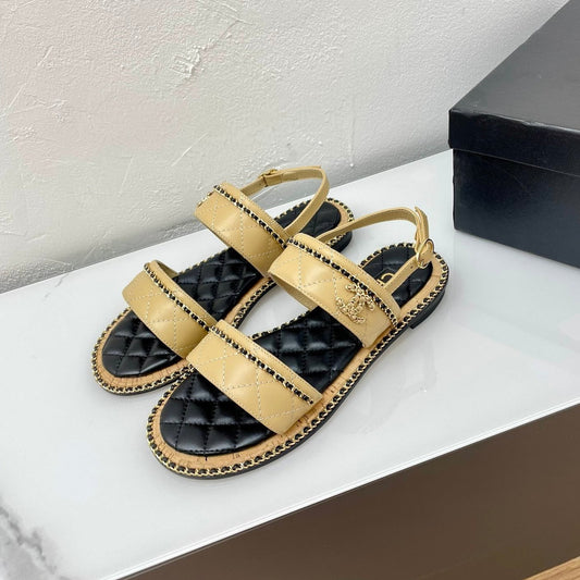 DOUBLE STRAPS SANDALS IN YELLOW CREAM LAMBSKIN