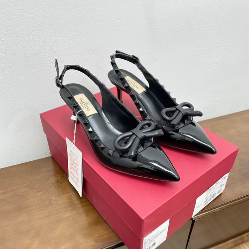 ROCKSTUD BOW SLINGBACK BLACK PATENT LEATHER PUMP 60MM
