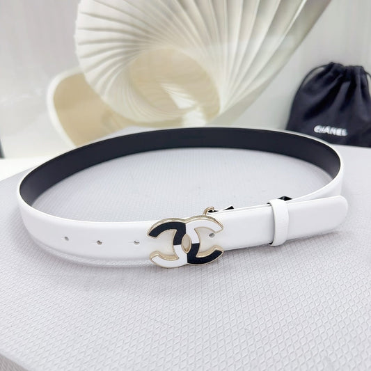 CC BELT 30 MM BLACK MIX WHITE CALFSKIN WITH METAL LOGO