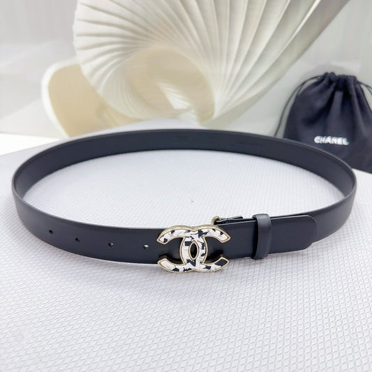CC 30MM BELT IN BLACK SHINNY CALFSKIN WHITE LOGO