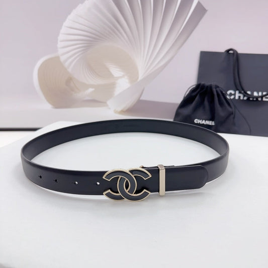CC 30MM BELT IN BLACK SMOOTH CALFSKIN METAL HARDWARE