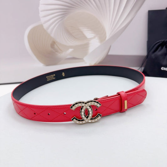 CC 30MM BELT IN CHERRY RED EMBROIDERED CALFSKIN METAL HARDWARE