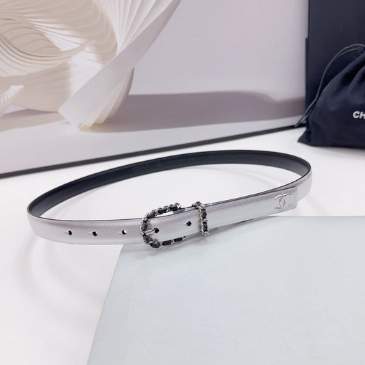 CC BELT 20 MM IN SILVER MIX BLACK CALFSKIN SILVER HARDWARE