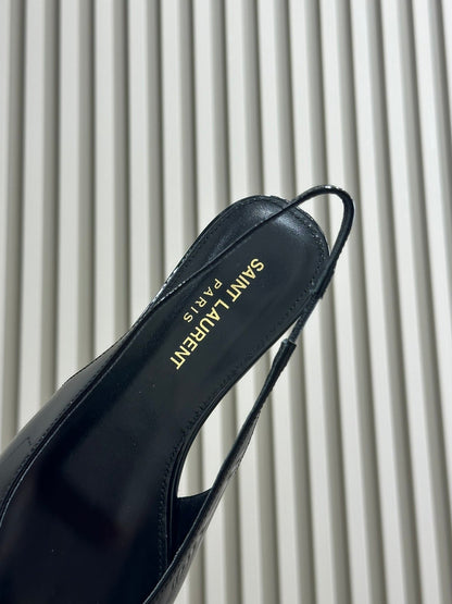 SL BABYLONE SLINGBACK FLAT BLACK POLISHED CALFSKIN