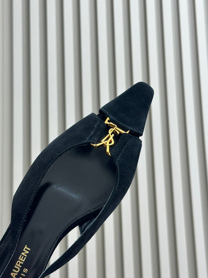 SL BABYLONE SLINGBACK FLAT BLACK SUEDE