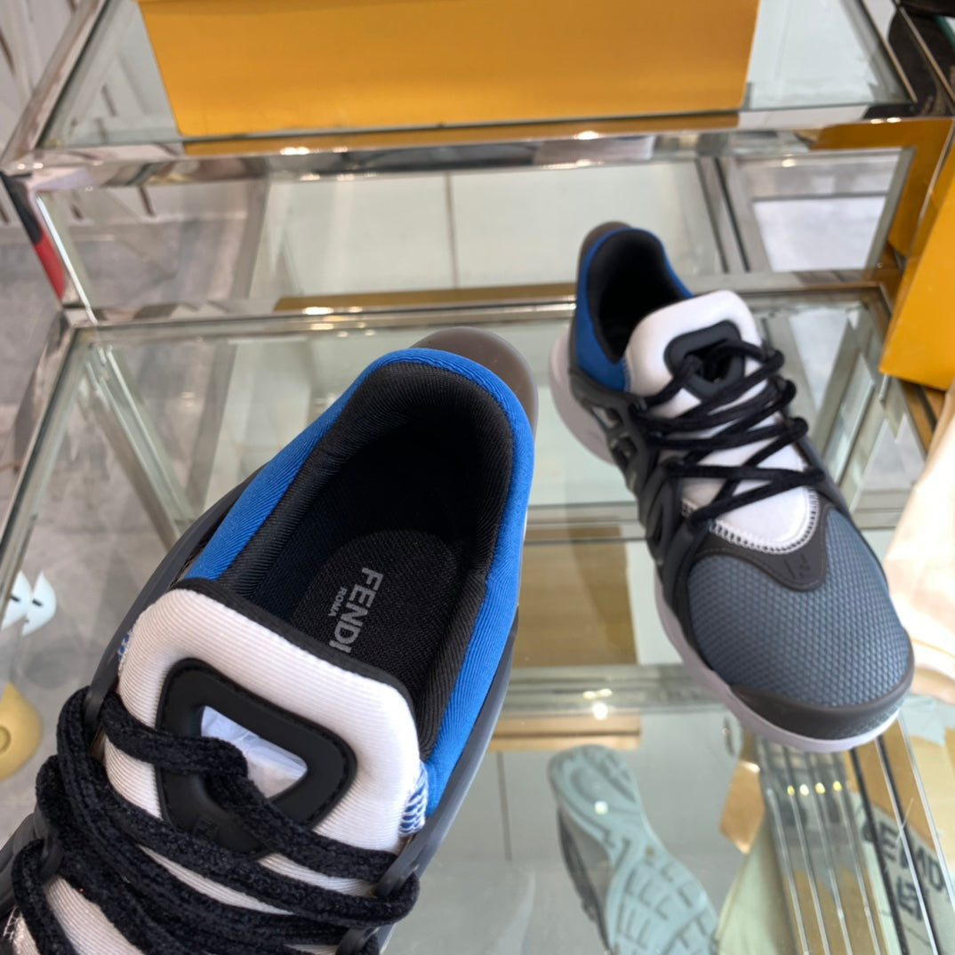 FENDI TAG SNEAKER IN BLACK MIX BLUE MESH AND RUBBER