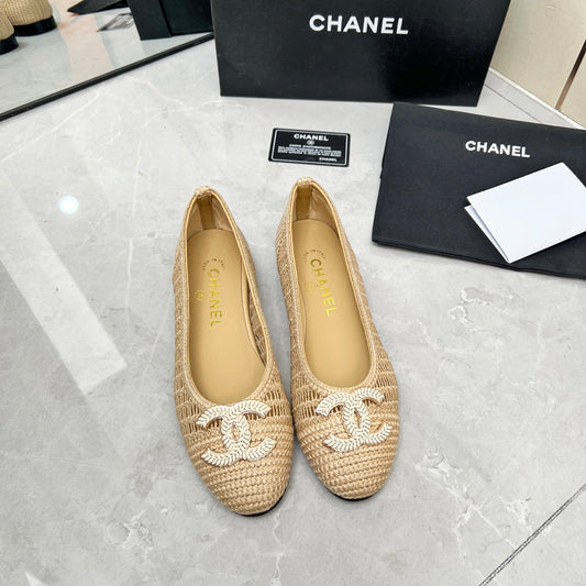 BALLET FLAT 10 MM IN BEIGE RAFFIA