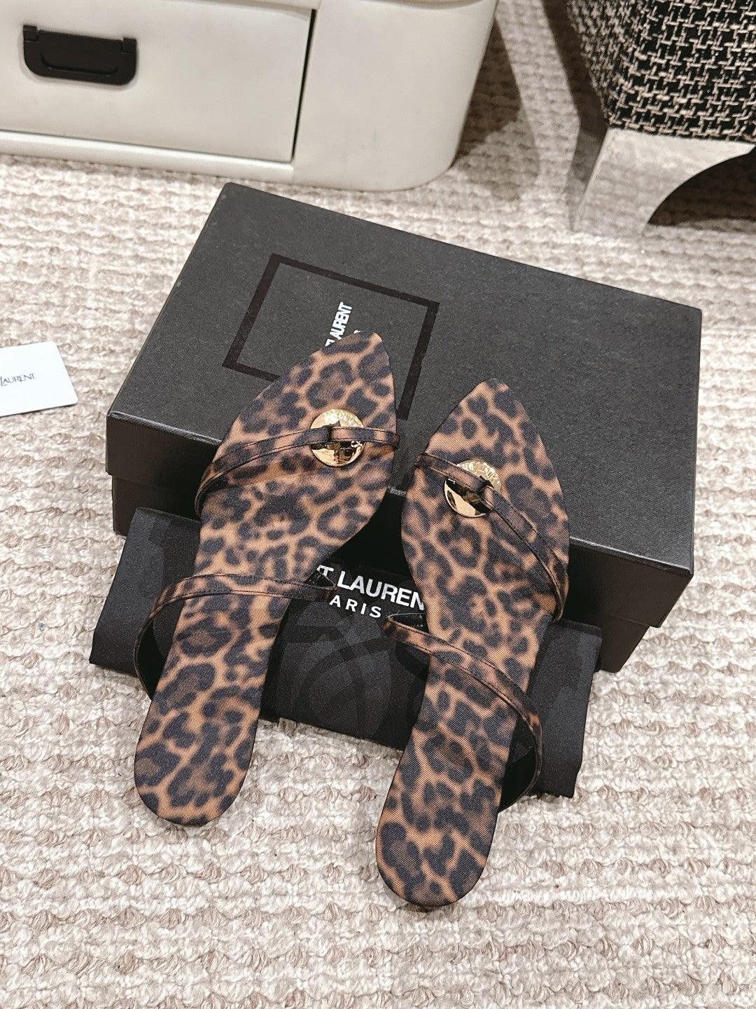 SL TANGER SLIDES LEOPARD SATIN