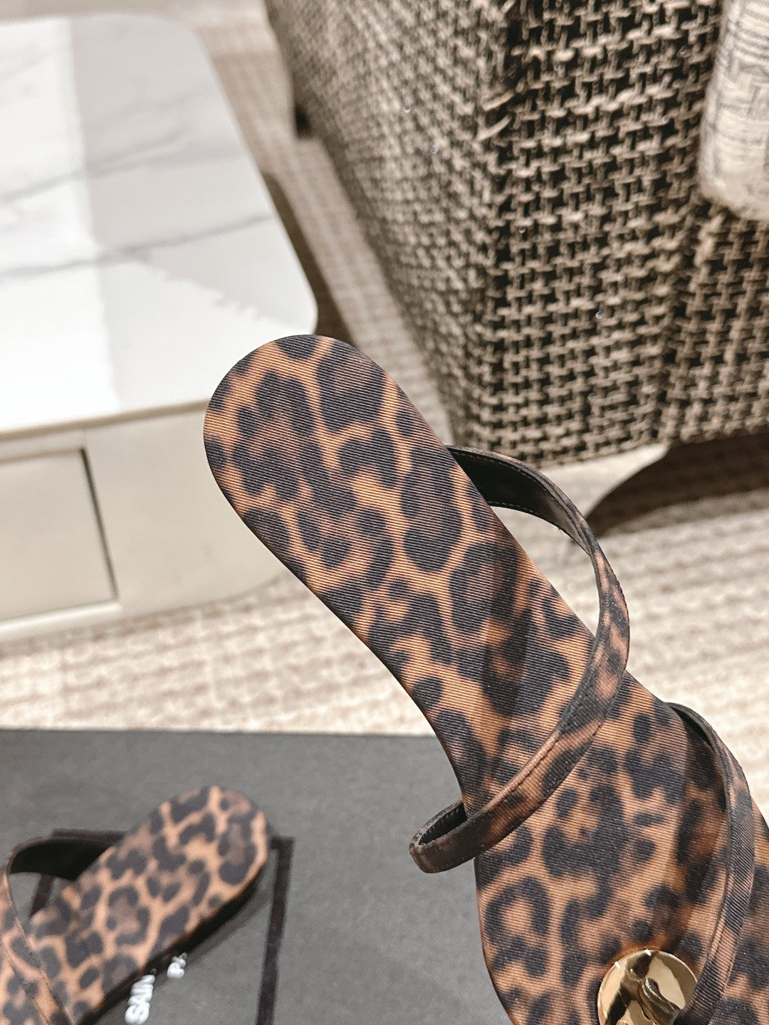 SL TANGER SLIDES LEOPARD SATIN