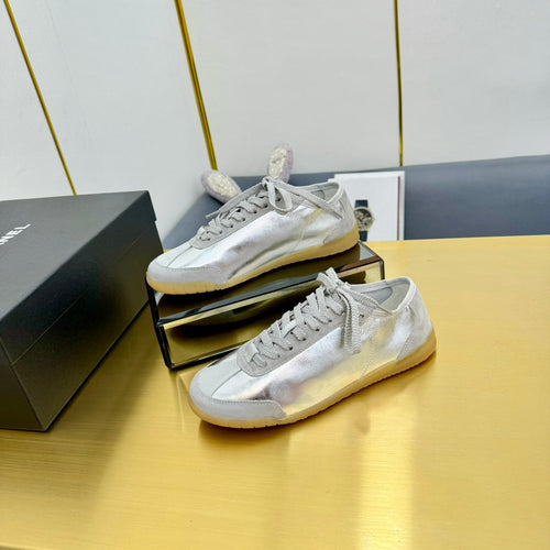 CC SNEAKER IN SILVER GRAY CALFSKIN AND SUEDE