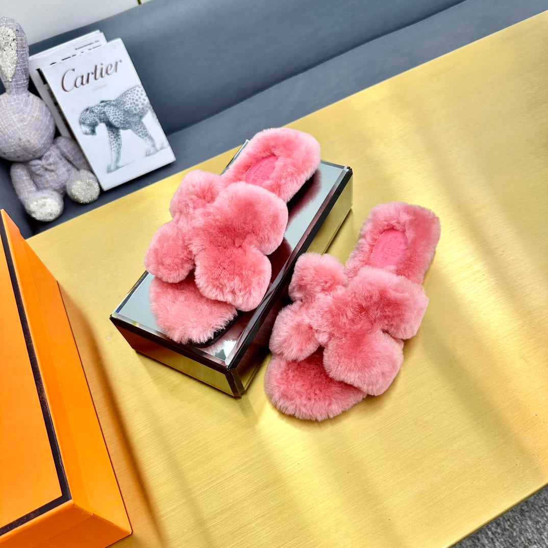 0RAN SHEARLING SANDALS DARK PINK