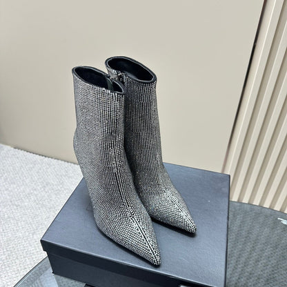 SL OPYUM GLITTER HEELED BOOT BLACK CALFSKIN