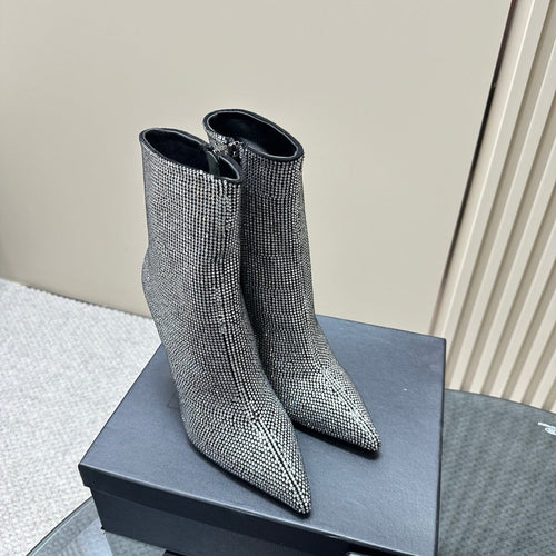 SL OPYUM GLITTER HEELED BOOT BLACK CALFSKIN